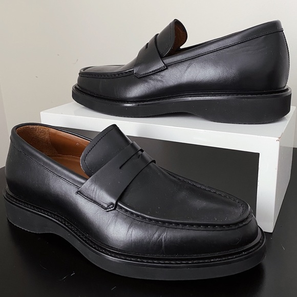 Aquatalia Kurt Black Leather Platform Penny Loafers 8 Italy Nordstrom - Picture 2 of 11